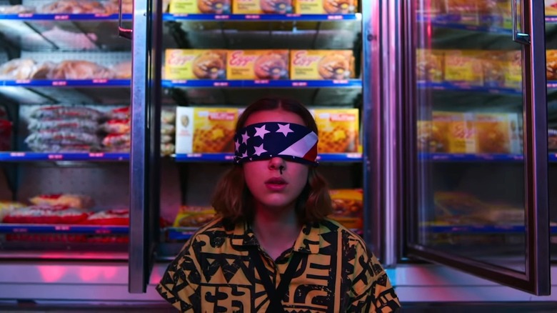 Eleven blindfolded in front of Eggos