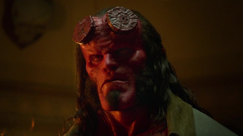 David Harbour in Hellboy prosthetics