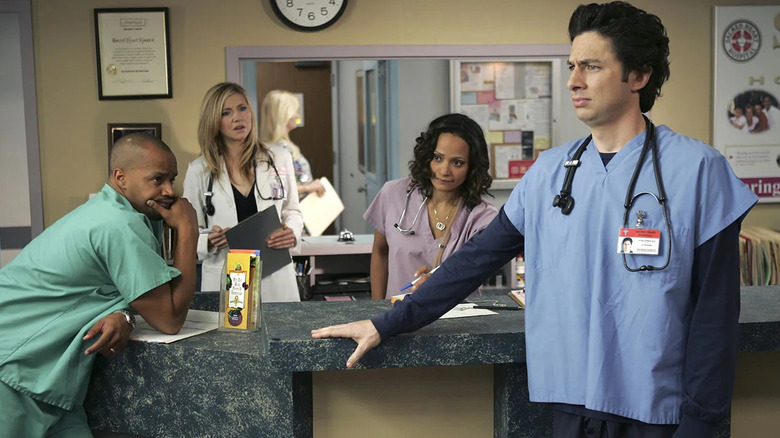 Turk Elliot Carla and JD at Sacred Heart on Scrubs