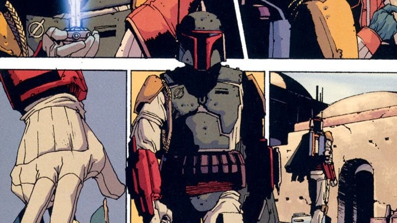 Boba Fett walking through Tatooine