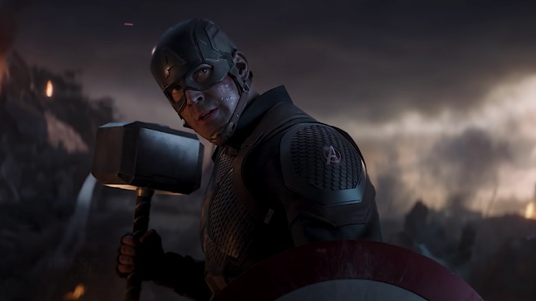 Captain America wields Mjolnir