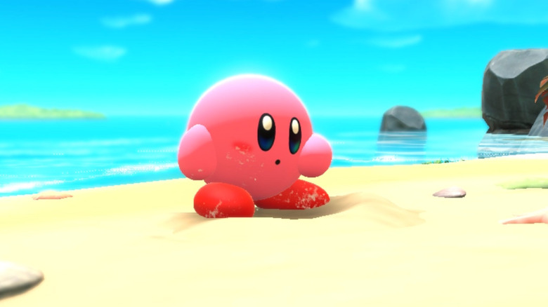 Kirby on a beach