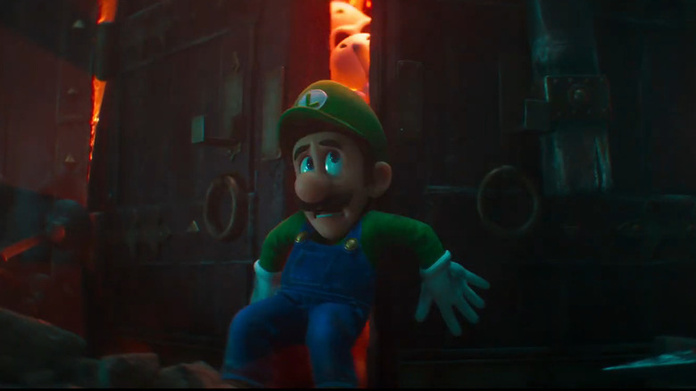 Luigi scared blocking a door