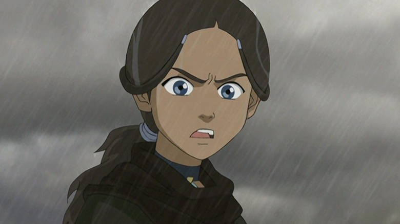 Katara shouting in the rain