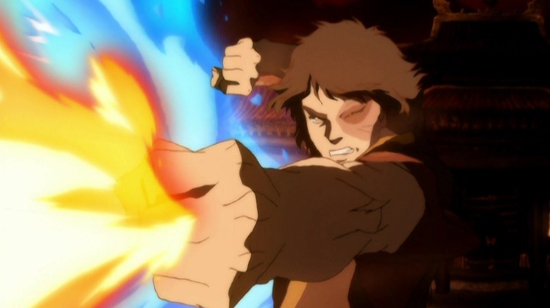 Zuko firebending against Azula