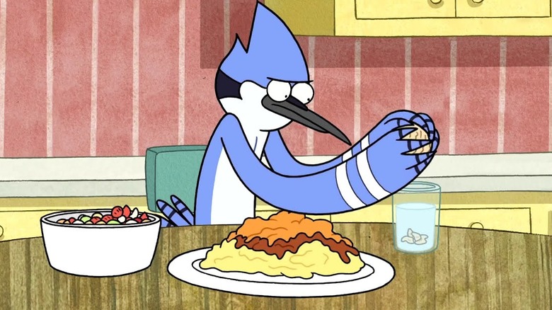 Mordecai making breakfast on Regular Show (2010)