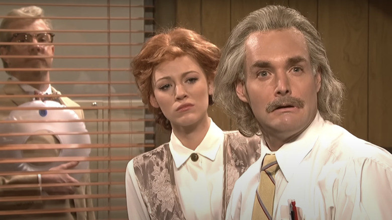 Will Forte, Blake Lively, and Jason Sudeikis stare at the audience on "SNL" in 2009