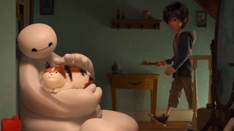 Baymax pets cat near Hiro