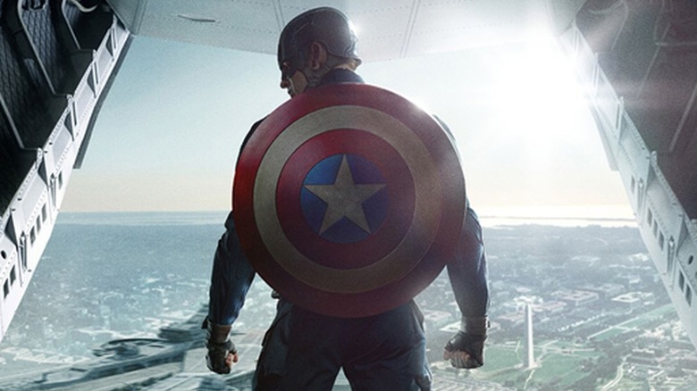 Captain America jumping from airplane