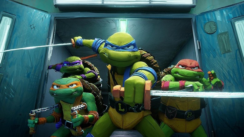 Teenage Mutant Ninja Turtles in fighting positions