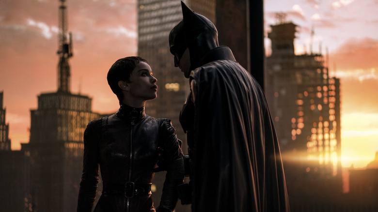 Batman and Catwoman on roof