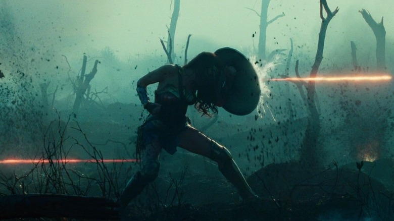 Wonder Woman deflecting bullets