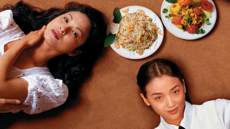 women laying with food