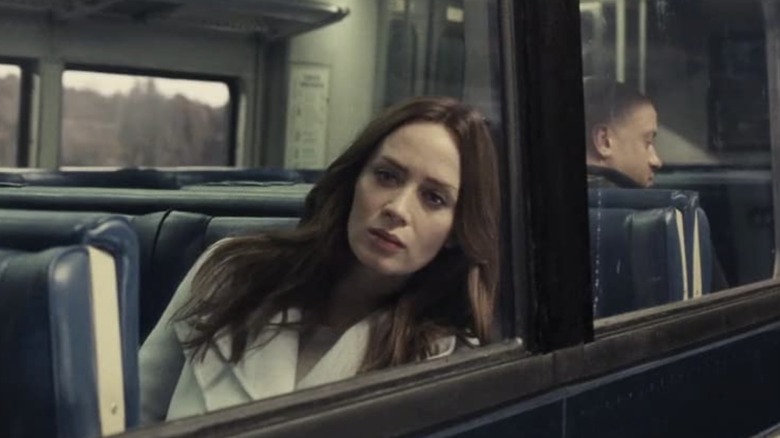 Emily Blunt on the train