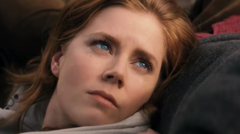 Amy Adams close up looks up from lap