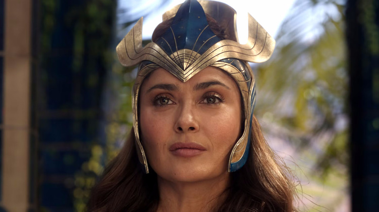 Salma Hayek wearing helmet