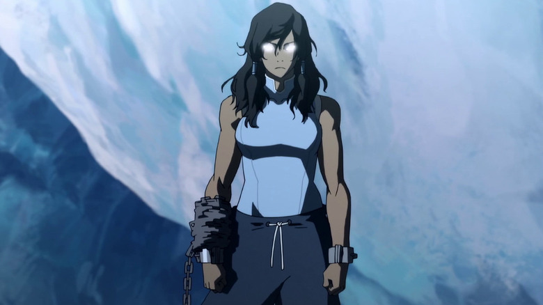 Korra with chain-wrapped arm