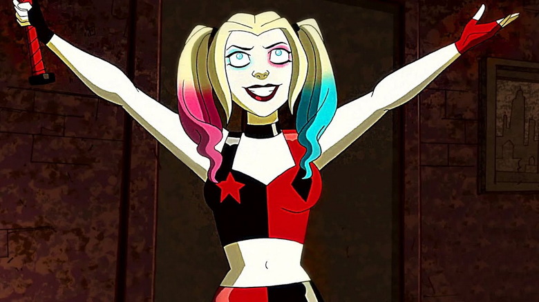 Cartoon Harley Quinn grinning maniacally