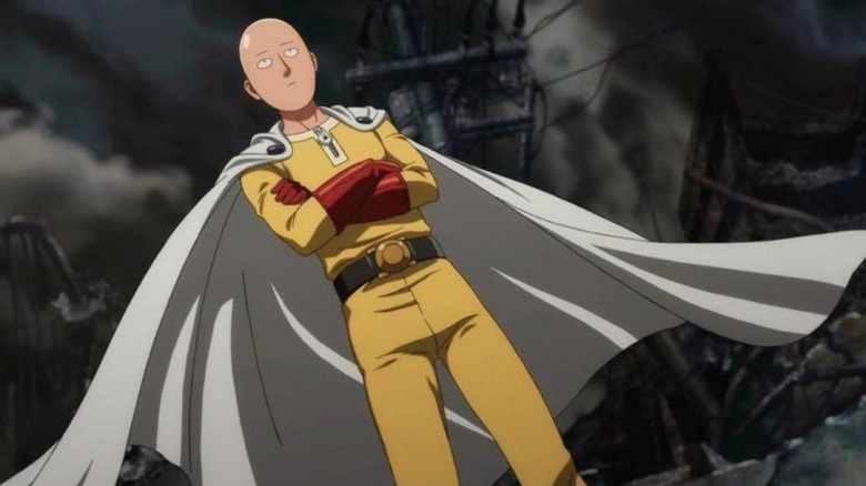 One-Punch Man amidst city destruction