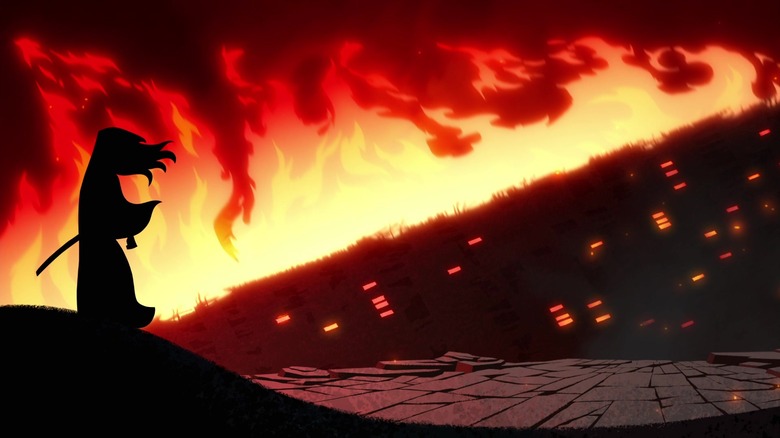 Samurai Jack mourns fiery landscape