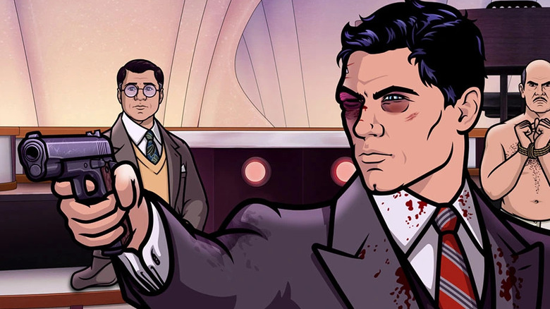 Sterling Archer pointing a handgun