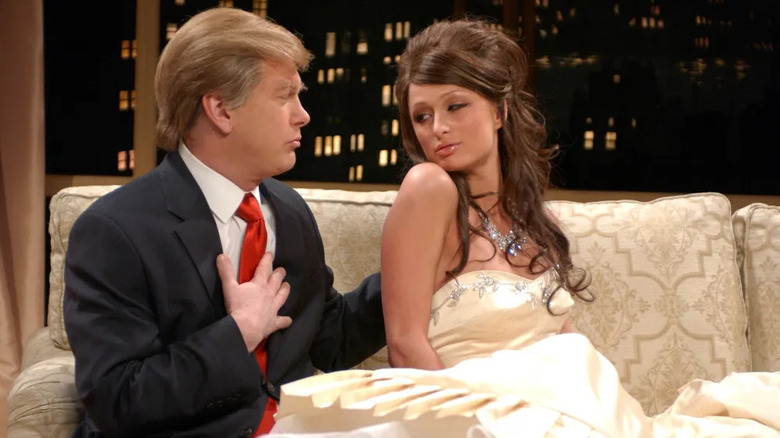 Darrell Hammond as Donald Trump and Paris Hilton as Melania Trump in a sketch