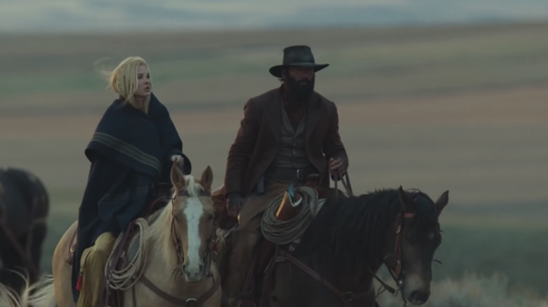 Elsa Dutton riding alongside her father James Dutton