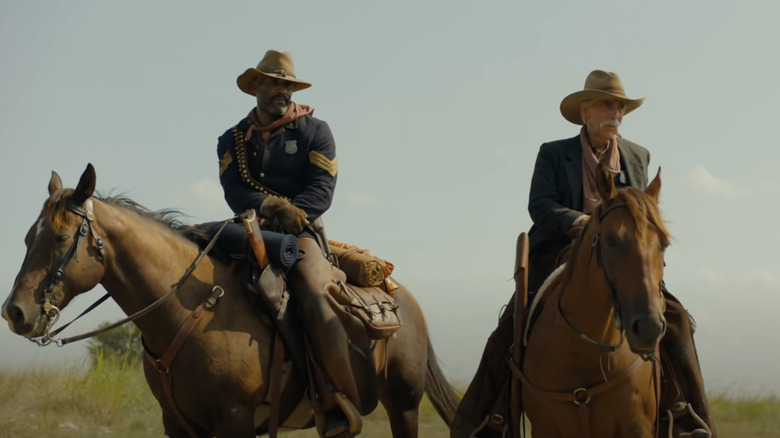 LaMonica Garrett and Sam Elliott riding horses 1883