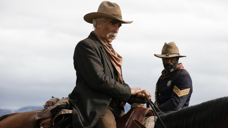 Sam Elliott and LaMonica Garrett on horses