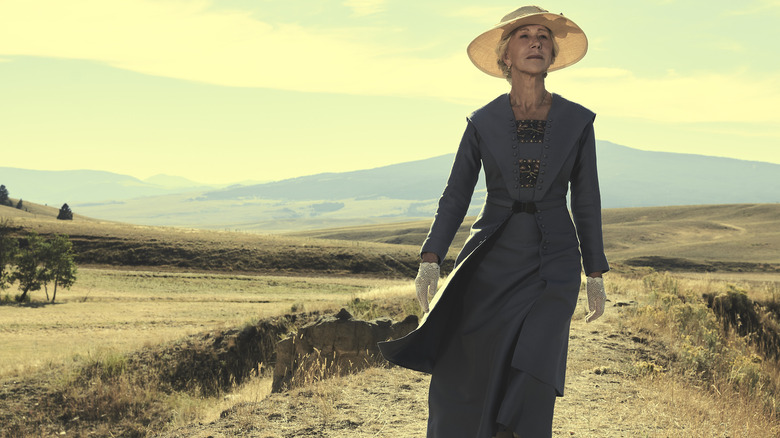 Helen Mirren as Cara Dutton walking in 1923