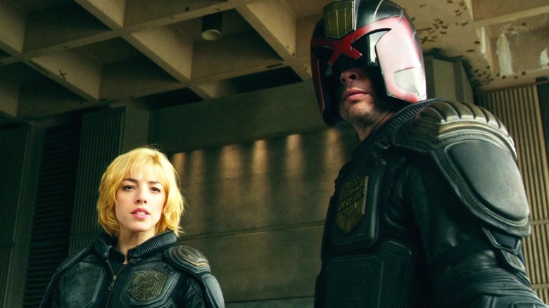 Olivia Thirlby and Karl Urban in the 2012 movie Dredd