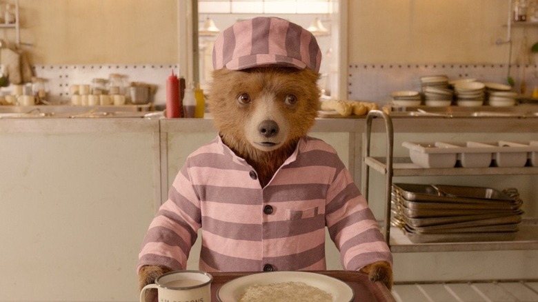 Paddington in his prison attire in "Paddington 2"