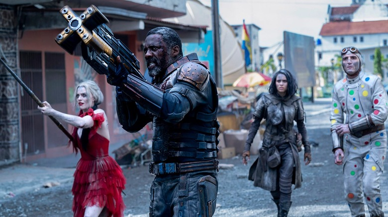 Margot Robbie, Idris Elba, Daniela Melchior, and David Dastmalchian in "The Suicide Squad"