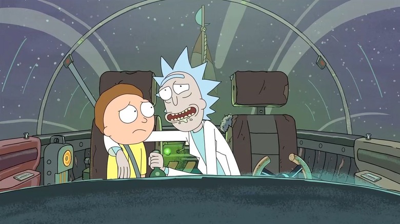 Rick and Morty fly in their spaceship