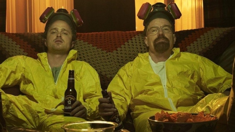 Jesse Pinkman Walter White drinking beer coveralls