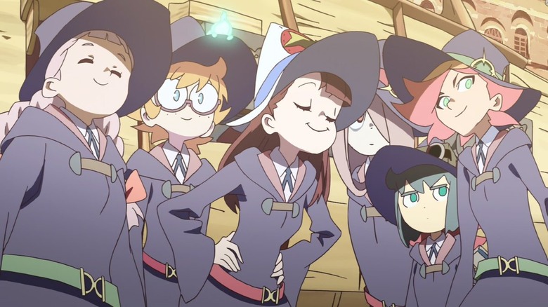 Atsuko and her witch friends smiling Little Witch Academia