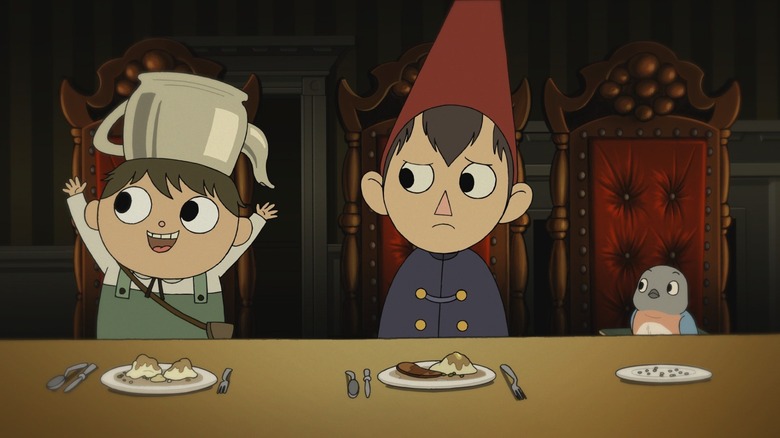 Greg, Wirt, and Beatrice at dinner table Over the Garden Wall