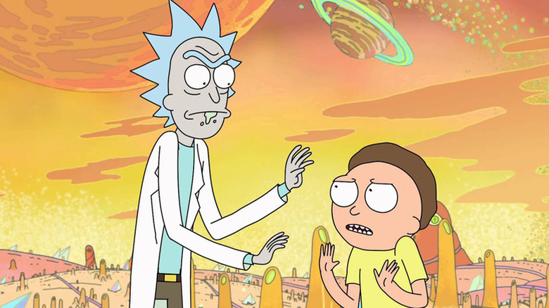 Rick and Morty arguing on an alien planet