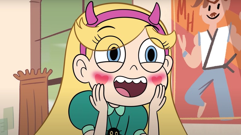 Star grinning with heart cheeks