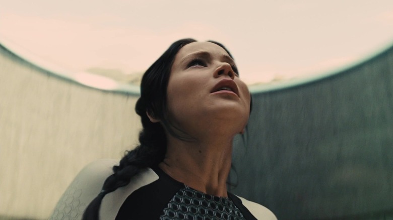 Katniss looking up nervously 