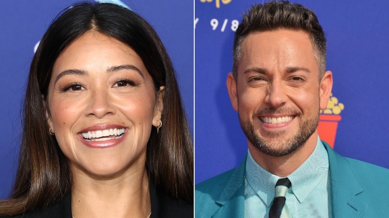 Gina Rodriguez and Zachary Levi at movie premieres