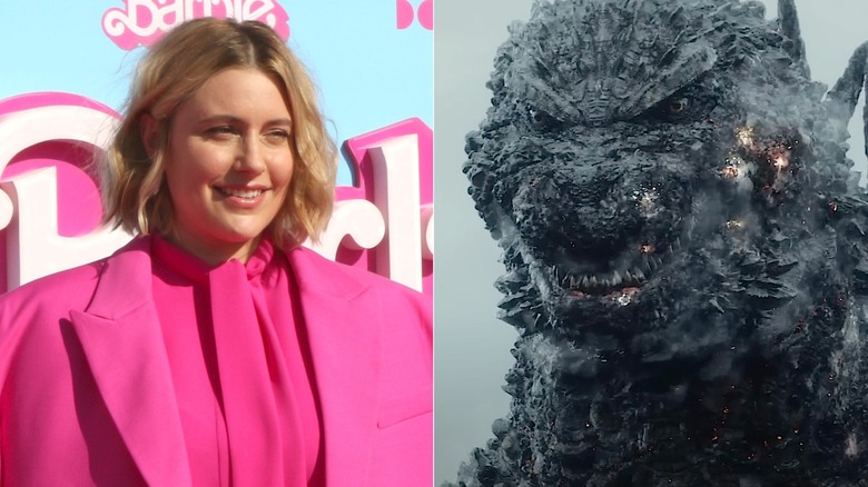 Greta Gerwig Godzilla collage