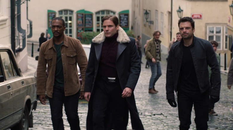 Sam, Bucky, and Baron Zemo walking