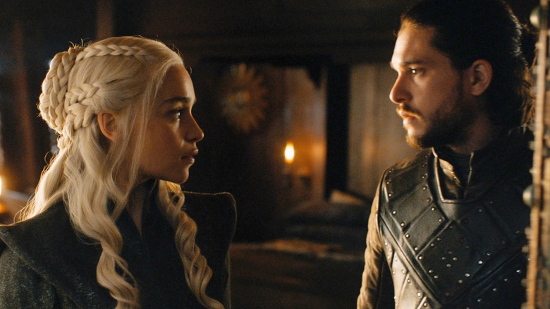 Khaleesi and Jon Snow staring in Game of Thrones