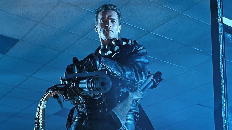 The Terminator firing a minigun