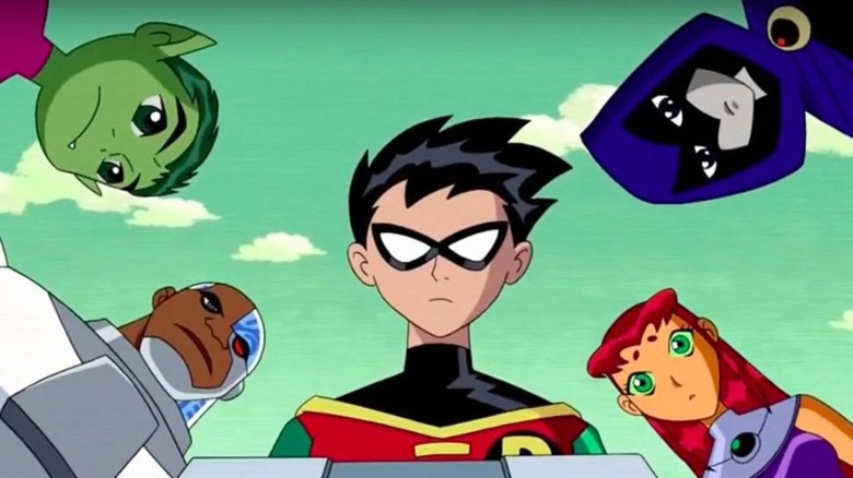 Raven, Starfire, Cyborg, Robin, and Beast Boy