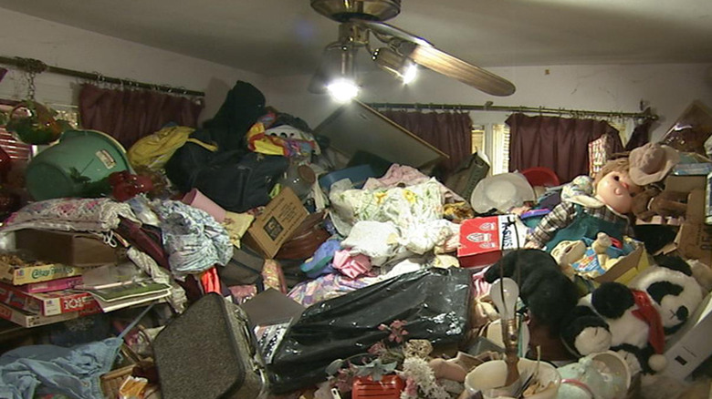 Junk piled up in a room