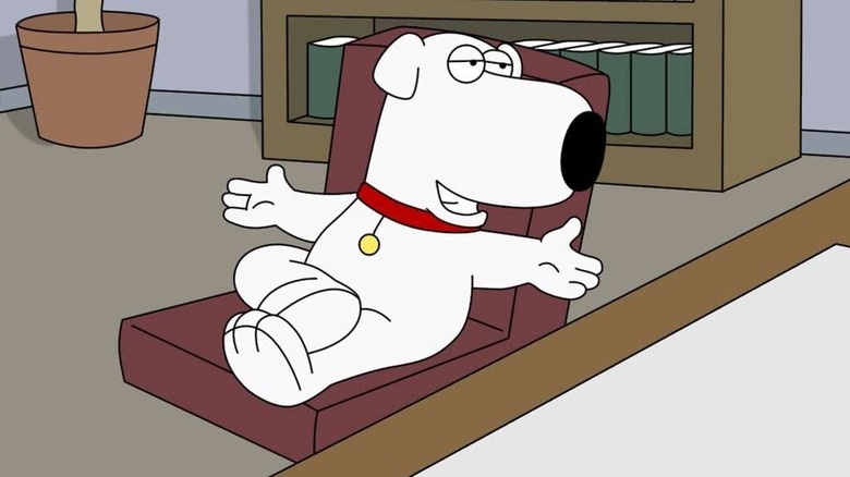 Brian leaning back in his chair Family Guy