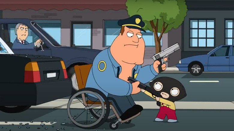 Joe directs Stewie to shoot him Family Guy