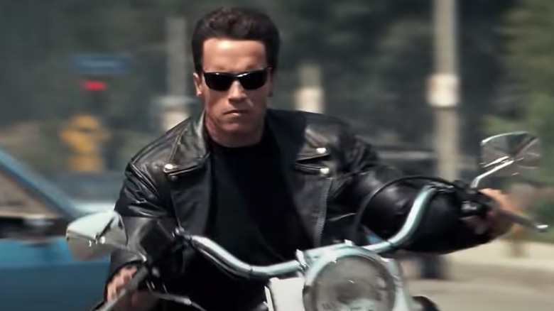 Arnold Schwarzenegger on motorcycle